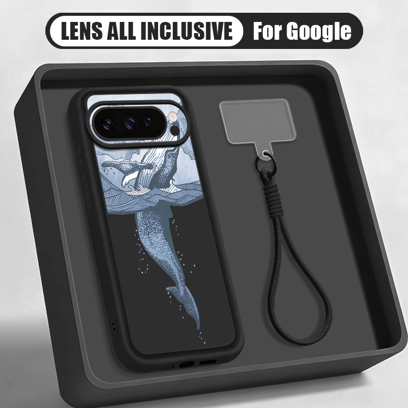 Phone Cases Google Pixel 9 - Чехол-ремешок с принтом китов-горбатиков для Google